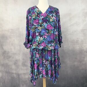 VTG Vikki Vi Floral Dress Women 12 Boho Flowy Whimsy Art To Wear 80s 90s Cottage